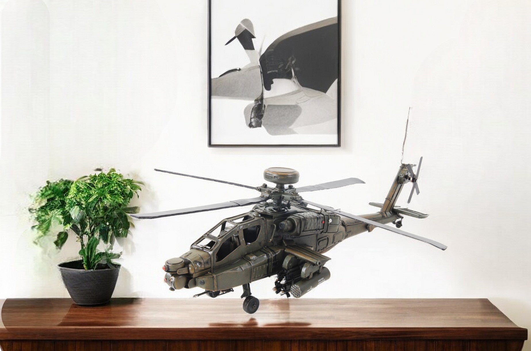 9" Green Metal Hand Painted Model Airplane Tabletop Sculpture-Sculptures-DECOROLALA