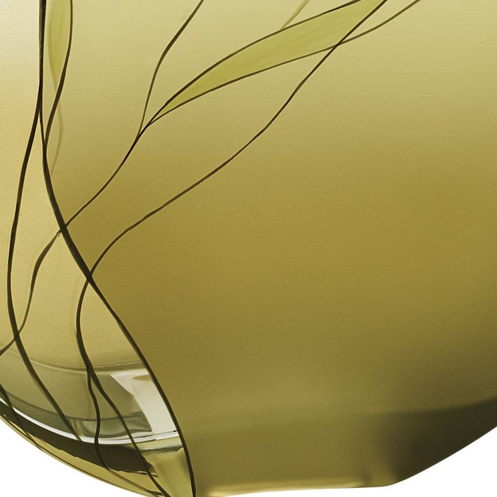 9" Green Round Crystal Glass Table Vase With Sculptural Details-Vases-DECOROLALA