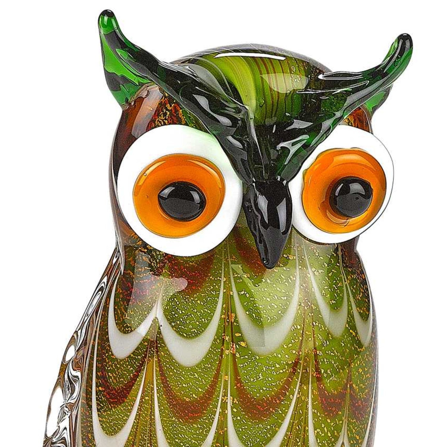 9" Green and White Murano Glass Owl Figurine Tabletop Sculpture-Sculptures-DECOROLALA