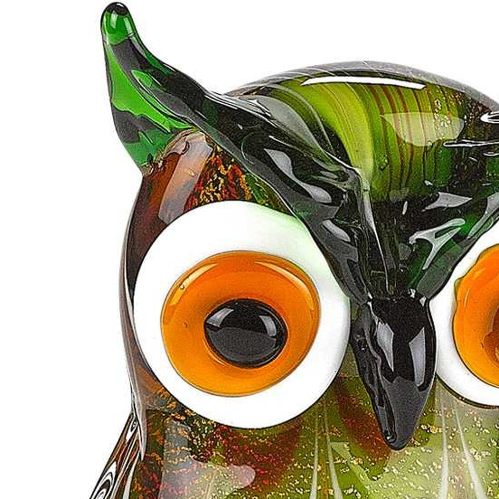 9" Green and White Murano Glass Owl Figurine Tabletop Sculpture-Sculptures-DECOROLALA
