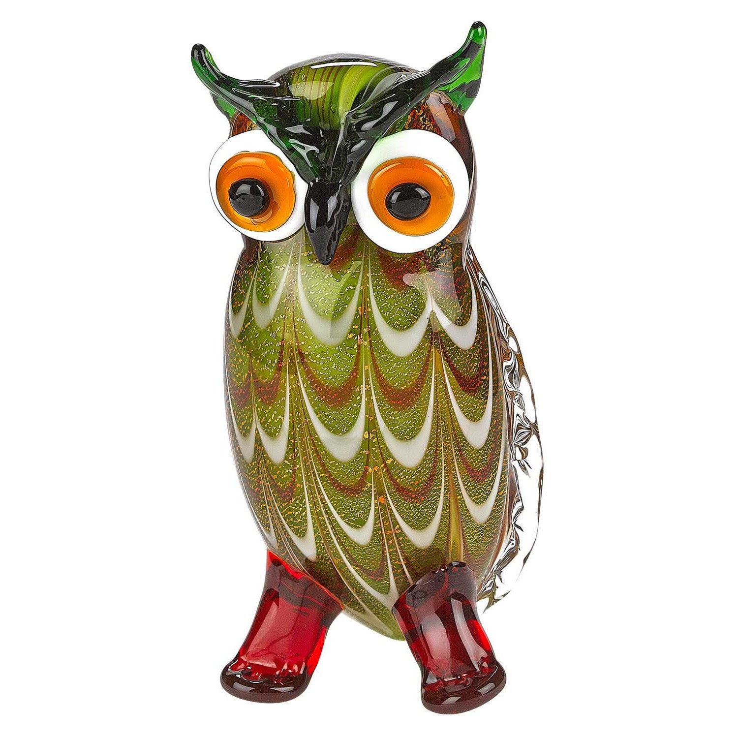 9" Green and White Murano Glass Owl Figurine Tabletop Sculpture-Sculptures-DECOROLALA