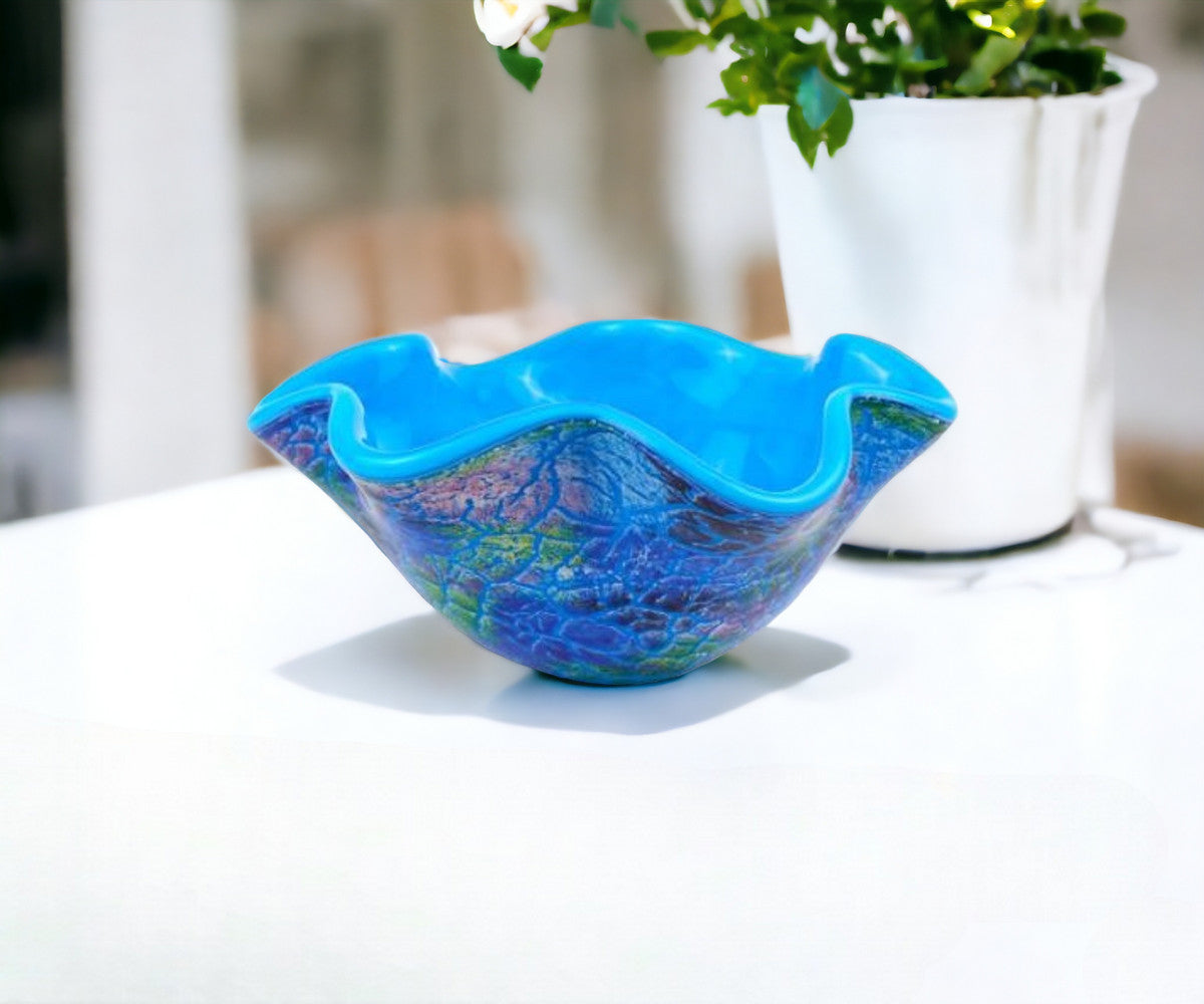 9" Modern Blue And Green Glass Centerpiece Bowl-Serving Bowls-DECOROLALA