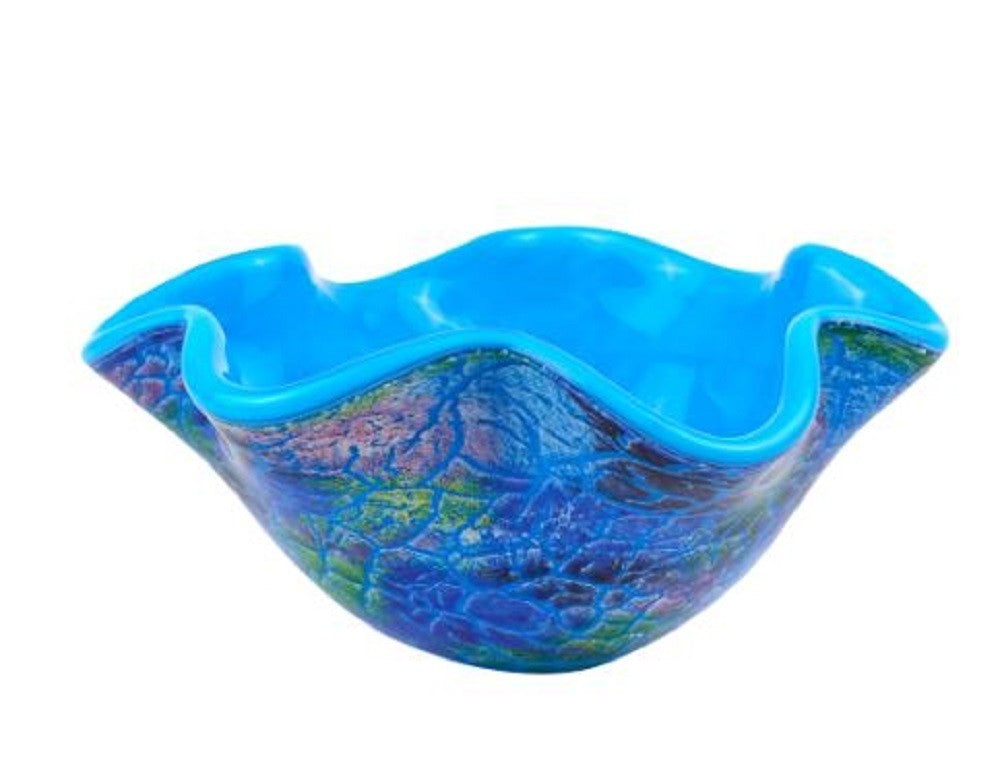 9" Modern Blue And Green Glass Centerpiece Bowl-Serving Bowls-DECOROLALA
