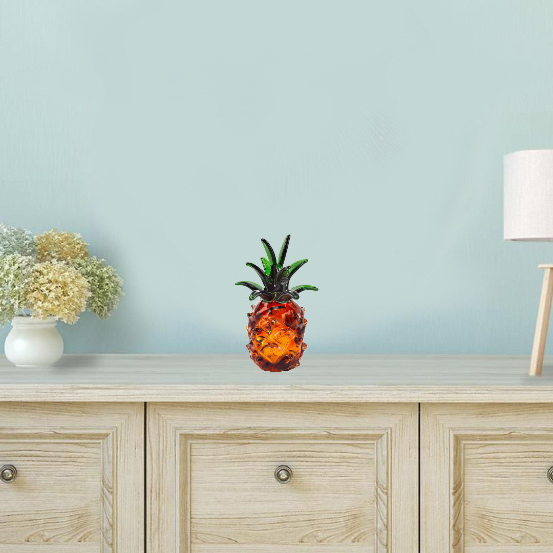 9" Orange Murano Glass Pineapple Statue Tabletop Sculpture-Sculptures-DECOROLALA