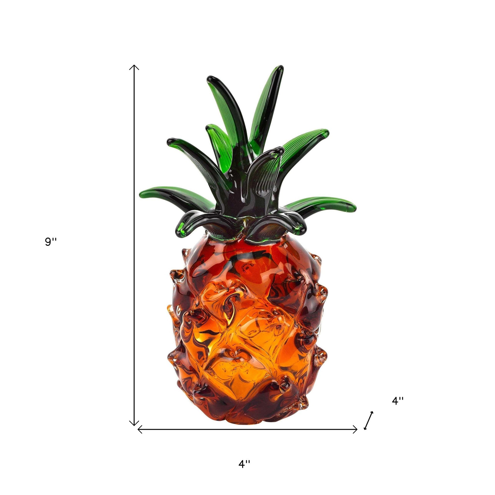 9" Orange Murano Glass Pineapple Statue Tabletop Sculpture-Sculptures-DECOROLALA
