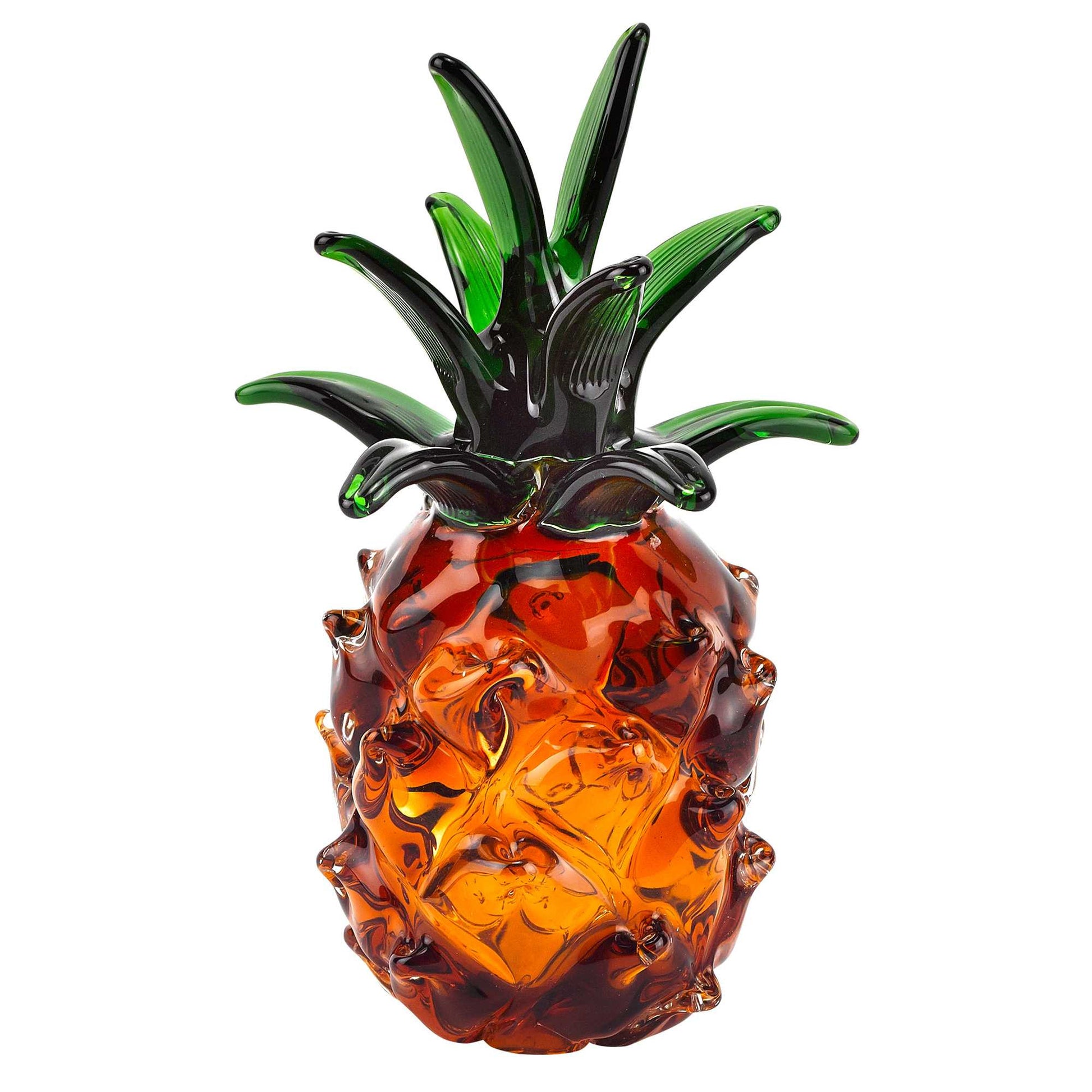 9" Orange Murano Glass Pineapple Statue Tabletop Sculpture-Sculptures-DECOROLALA
