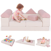 9-Piece Climb and Crawl Foam and Floor Playset with Breathable Suede Fabric-Pink-Baby Gyms & Playmats-DECOROLALA