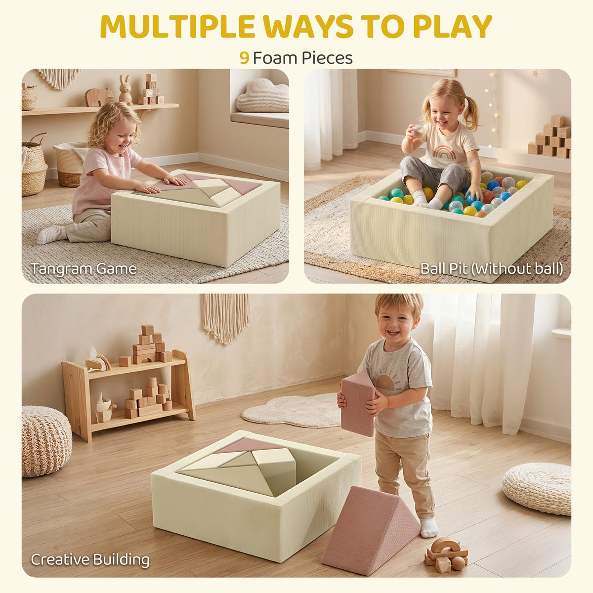 Toddlers Climbing Toys, 9-Piece Foam Climbing Blocks with Tangram Play, Washable Covers for Crawling or Ball Pit Play-Toys & Games > Baby & Toddler Toys > Kids Gym & Playmats-DECOROLALA