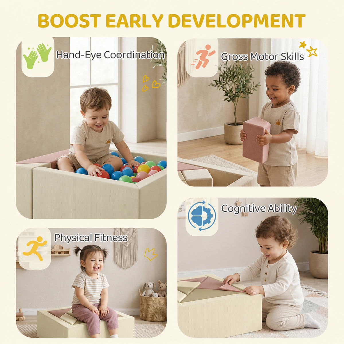 Toddlers Climbing Toys, 9-Piece Foam Climbing Blocks with Tangram Play, Washable Covers for Crawling or Ball Pit Play-Toys & Games > Baby & Toddler Toys > Kids Gym & Playmats-DECOROLALA