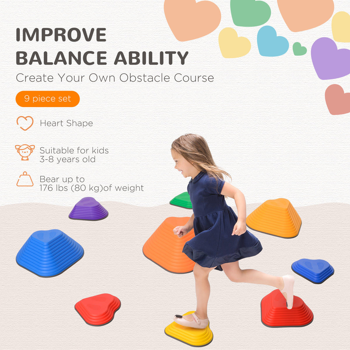 9PCs Non-Slip Stackable Kids Stepping Stones, Heart-Shaped-Toys & Games > Baby & Toddler Toys > Kids Gym & Playmats-DECOROLALA