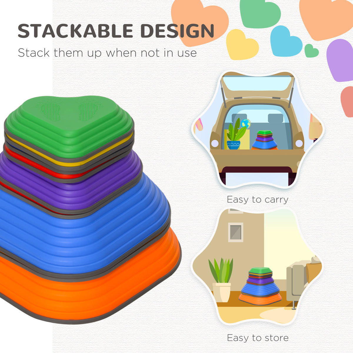 9PCs Non-Slip Stackable Kids Stepping Stones, Heart-Shaped-Toys & Games > Baby & Toddler Toys > Kids Gym & Playmats-DECOROLALA