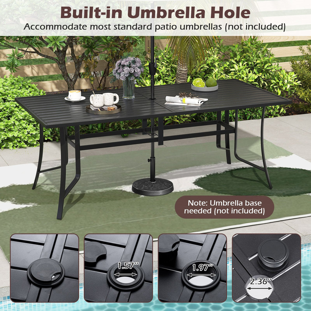 9 Pieces Patio Dining Set for 8 Stackable Chairs and Outdoor Rectangular Table-Black-Patio Conversation Sets-DECOROLALA