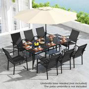 9 Pieces Patio Dining Set for 8 Stackable Chairs and Outdoor Rectangular Table-Black-Patio Conversation Sets-DECOROLALA