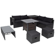 9 Pieces Patio Furniture Set with 32” Fire Pit Table and 50000 BTU Square Propane Fire Pit-Black-Patio Furniture Sets-DECOROLALA