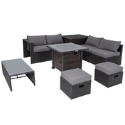 9 Pieces Patio Furniture Set with 32” Fire Pit Table and 50000 BTU Square Propane Fire Pit-Gray-Patio Furniture Sets-DECOROLALA