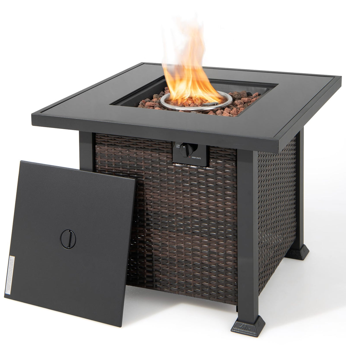 9 Pieces Patio Furniture Set with 32” Fire Pit Table and 50000 BTU Square Propane Fire Pit-Navy-Patio Furniture Sets-DECOROLALA
