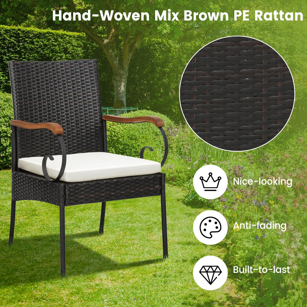 9 Pieces Patio Rattan Dining Set with Acacia Wood Table for Backyard Garden-Curved Handrail-Patio Furniture Sets-DECOROLALA