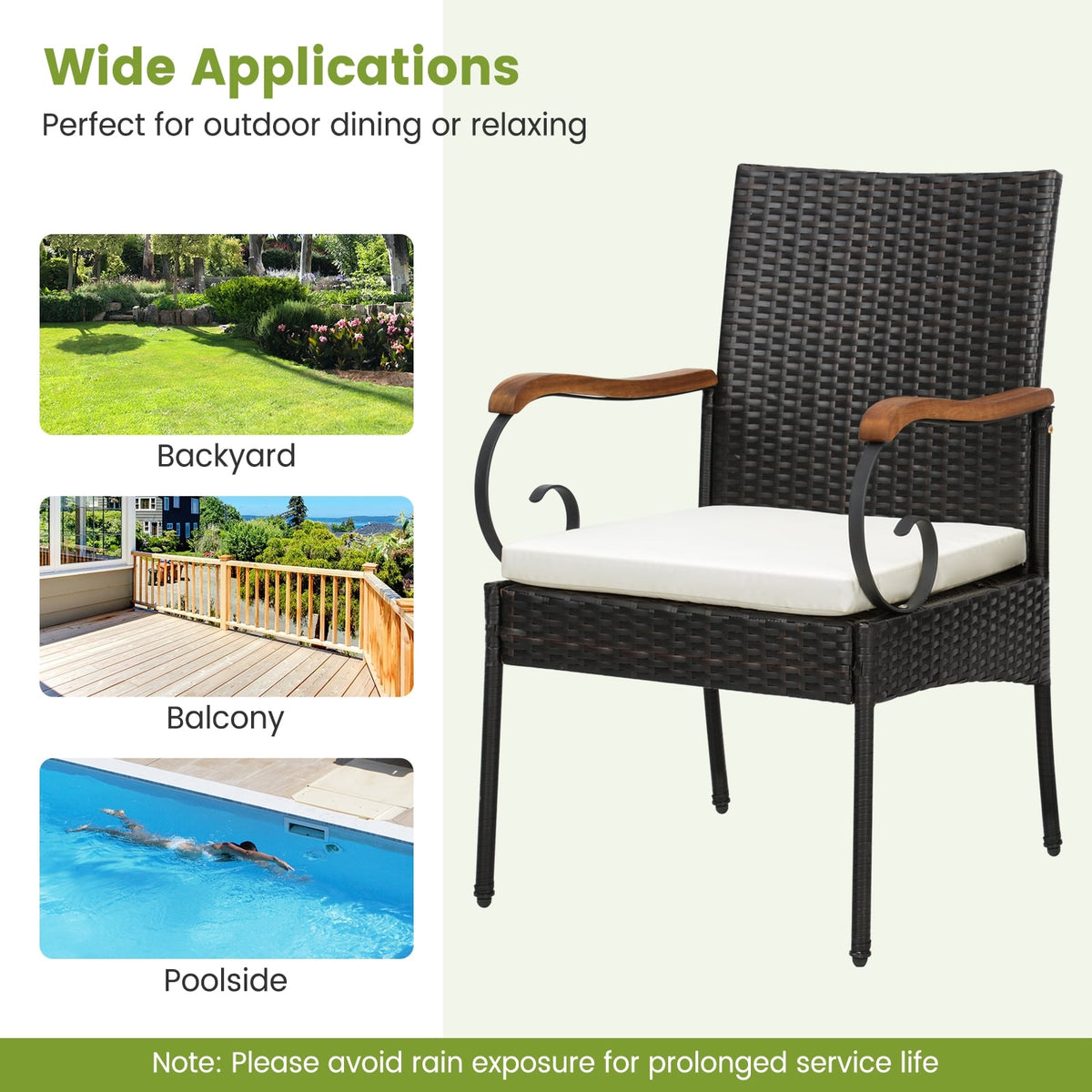 9 Pieces Patio Rattan Dining Set with Acacia Wood Table for Backyard Garden-Curved Handrail-Patio Furniture Sets-DECOROLALA
