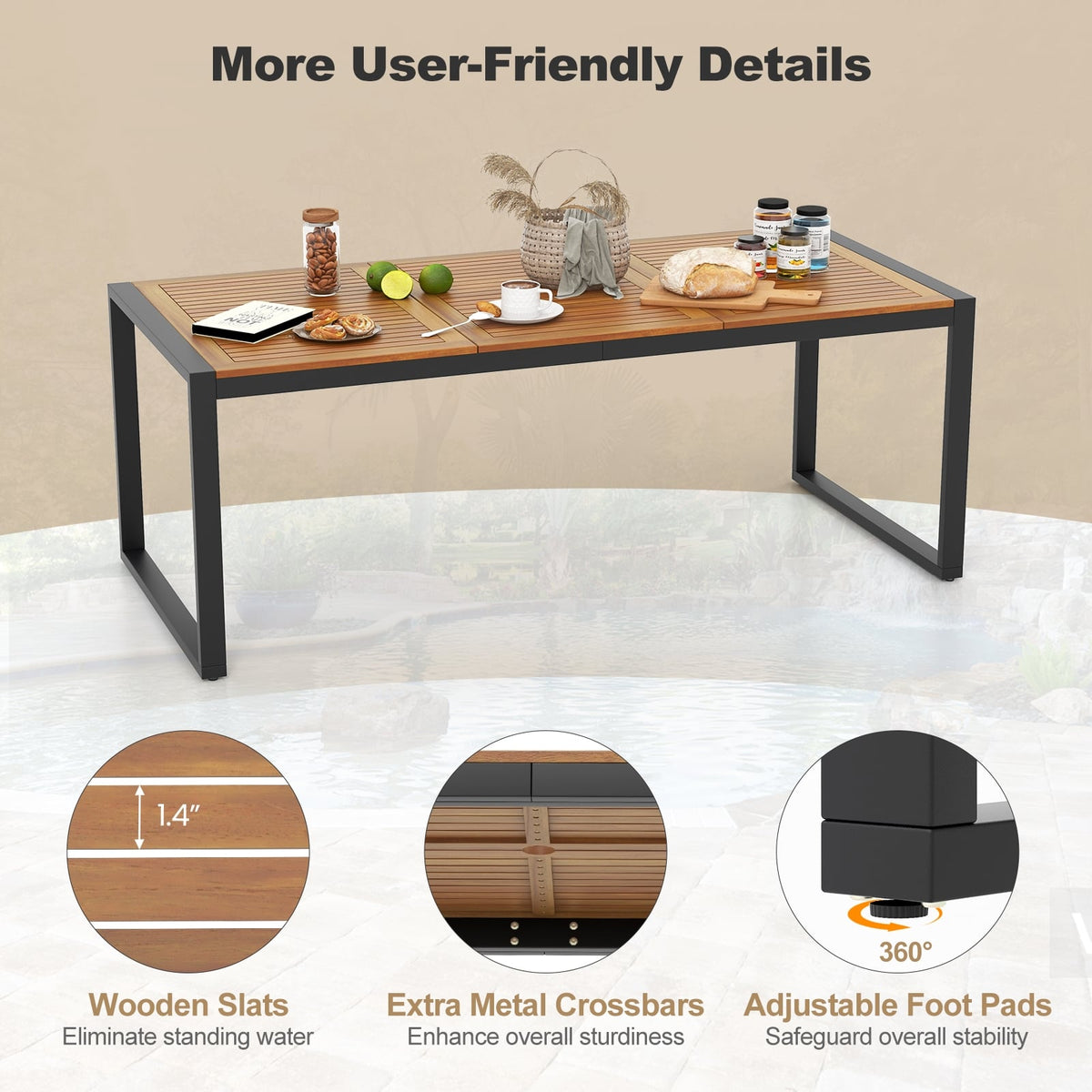 9 Pieces Patio Rattan Dining Set with Acacia Wood Table for Backyard Garden-L-shaped Handrail-Patio Furniture Sets-DECOROLALA