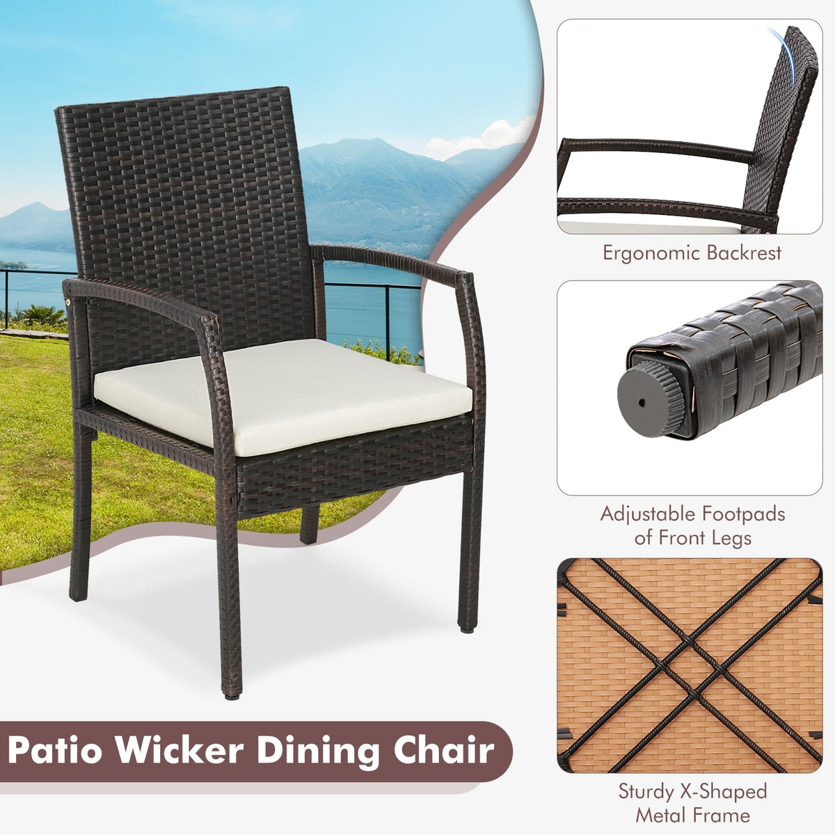 9 Pieces Patio Rattan Dining Set with Acacia Wood Table for Backyard Garden-L-shaped Handrail-Patio Furniture Sets-DECOROLALA