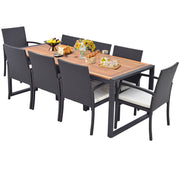 9 Pieces Patio Rattan Dining Set with Acacia Wood Table for Backyard Garden-L-shaped Handrail-Patio Furniture Sets-DECOROLALA