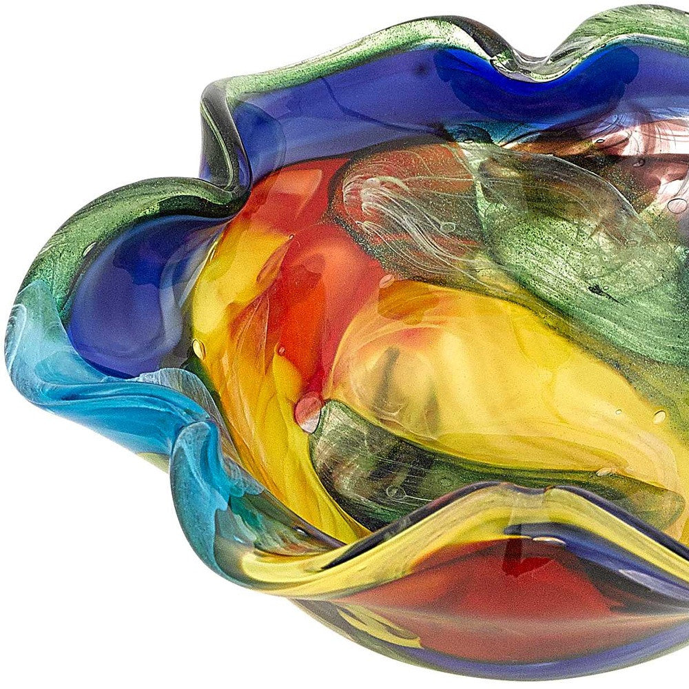 9" Rainbow Multi Colored Art Glass Centerpiece Bowl-Serving Bowls-DECOROLALA