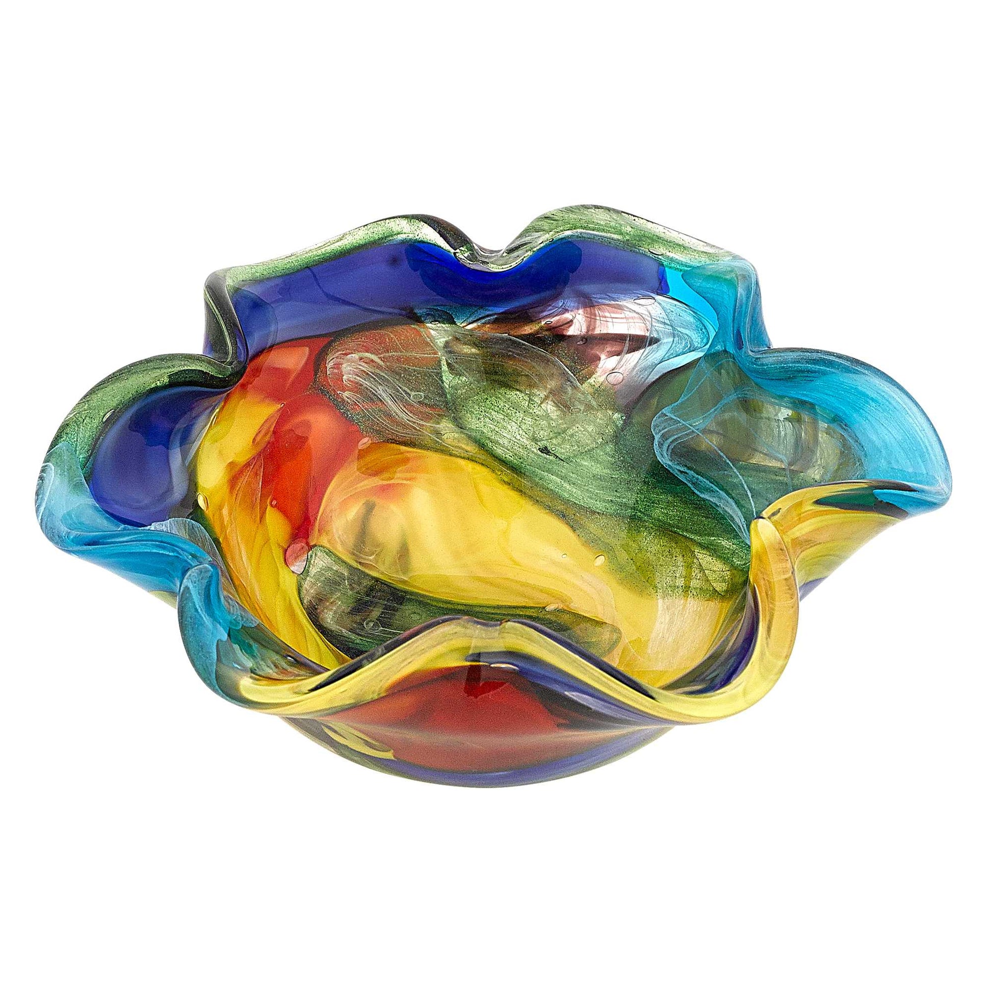 9" Rainbow Multi Colored Art Glass Centerpiece Bowl-Serving Bowls-DECOROLALA