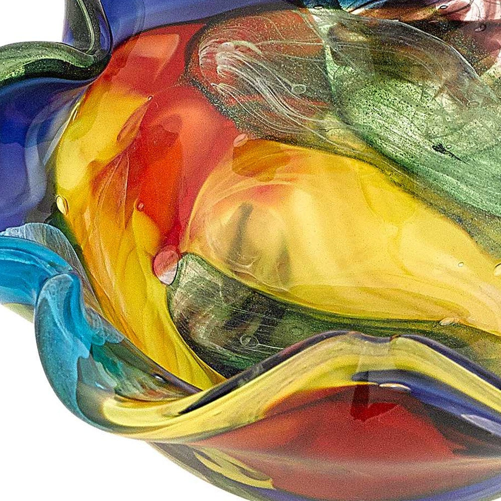 9" Rainbow Multi Colored Art Glass Centerpiece Bowl-Serving Bowls-DECOROLALA