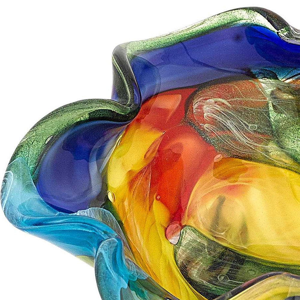 9" Rainbow Multi Colored Art Glass Centerpiece Bowl-Serving Bowls-DECOROLALA