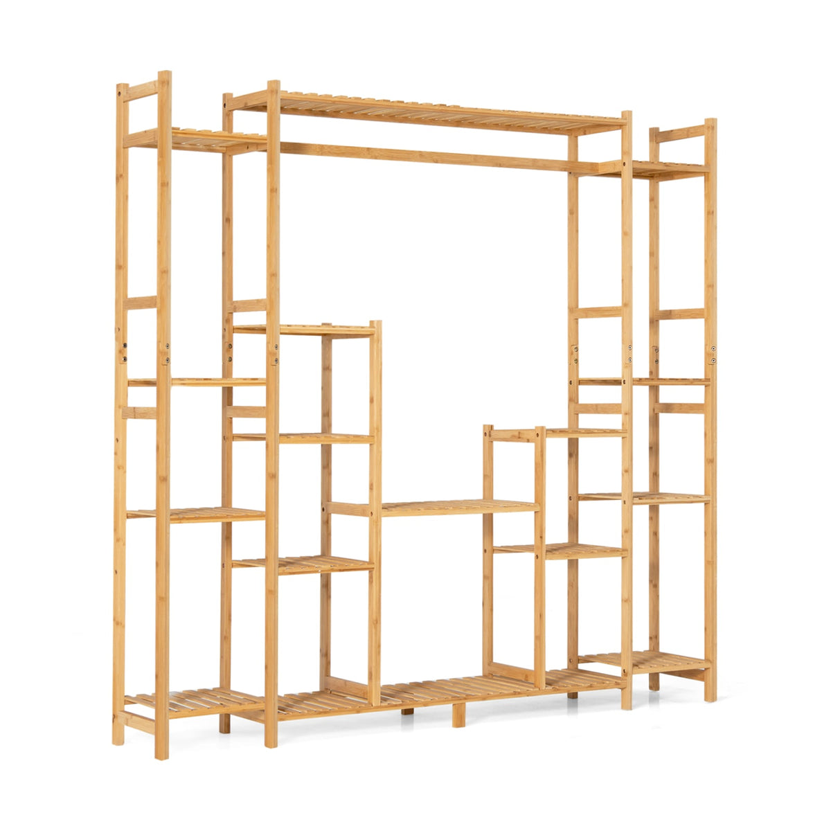 9-Tier Bamboo Plant Stand with Hanging Rack-Plant Stands-DECOROLALA