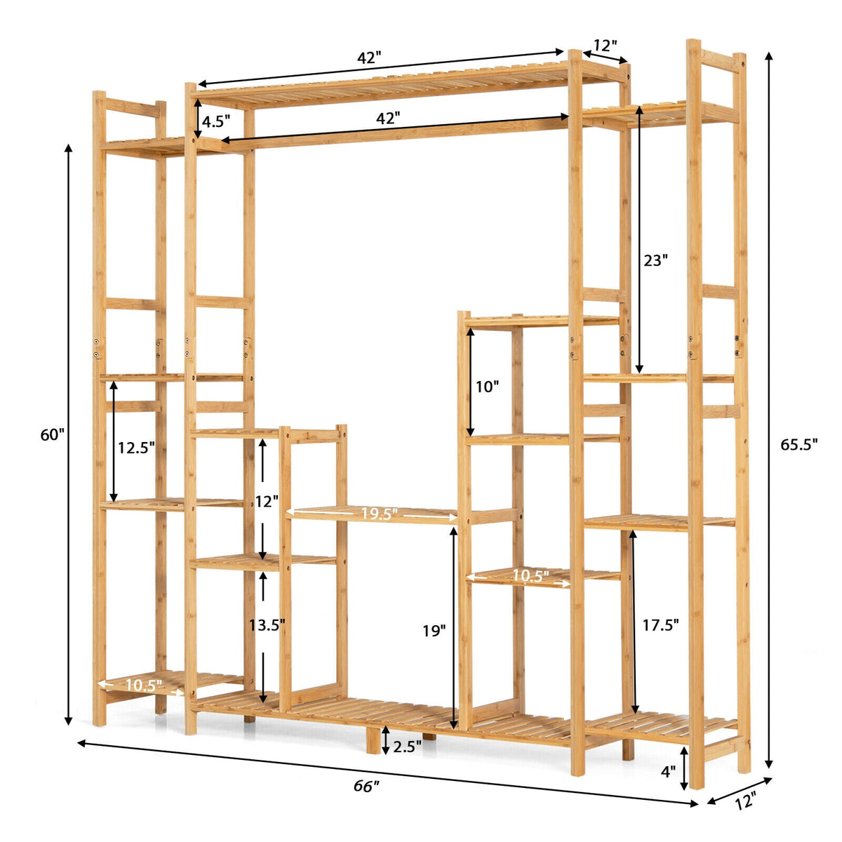 9-Tier Bamboo Plant Stand with Hanging Rack-Plant Stands-DECOROLALA