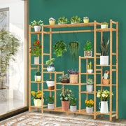 9-Tier Bamboo Plant Stand with Hanging Rack-Plant Stands-DECOROLALA