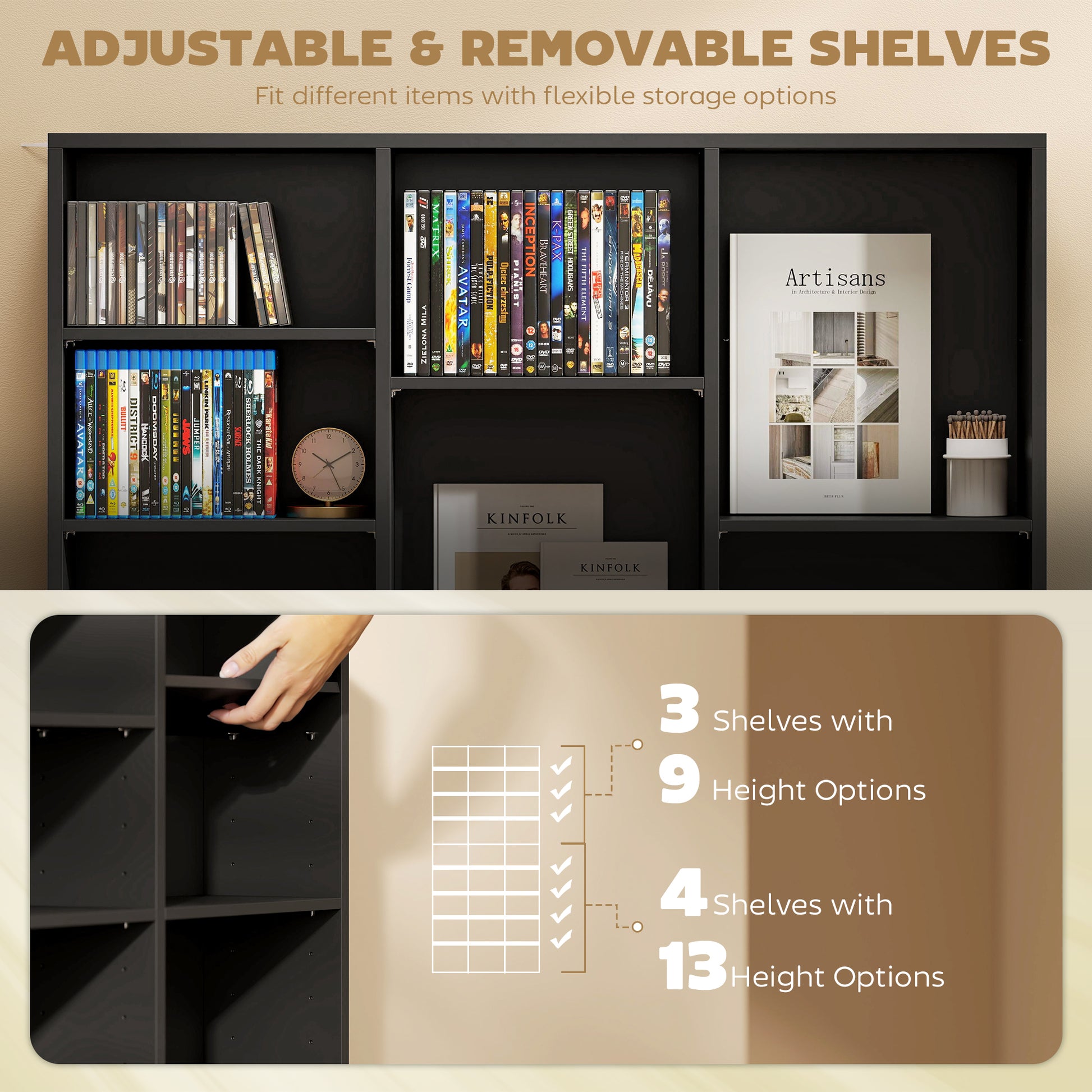 9-Tier Media Storage Cabinet - Black 69" Tall Shelf-DECOROLALA