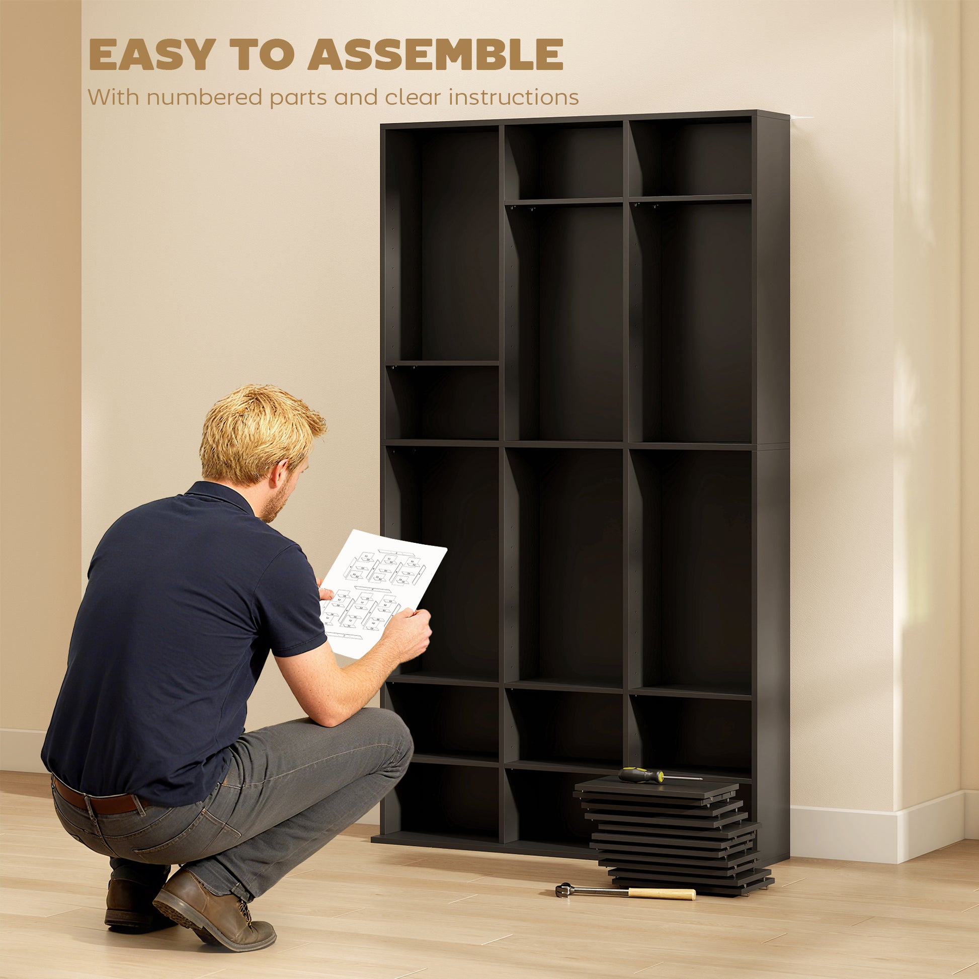 9-Tier Media Storage Cabinet - Black 69" Tall Shelf-DECOROLALA