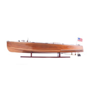 9" Wood Brown Solid Wood Hand Painted c1928 Chris Craft Triple Cockpit Large Model Boat-Sculptures-DECOROLALA