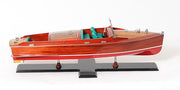 9" Wood Brown c1938 Chris Craft Runabout Painted Large Hand Painted Boat-Sculptures-DECOROLALA