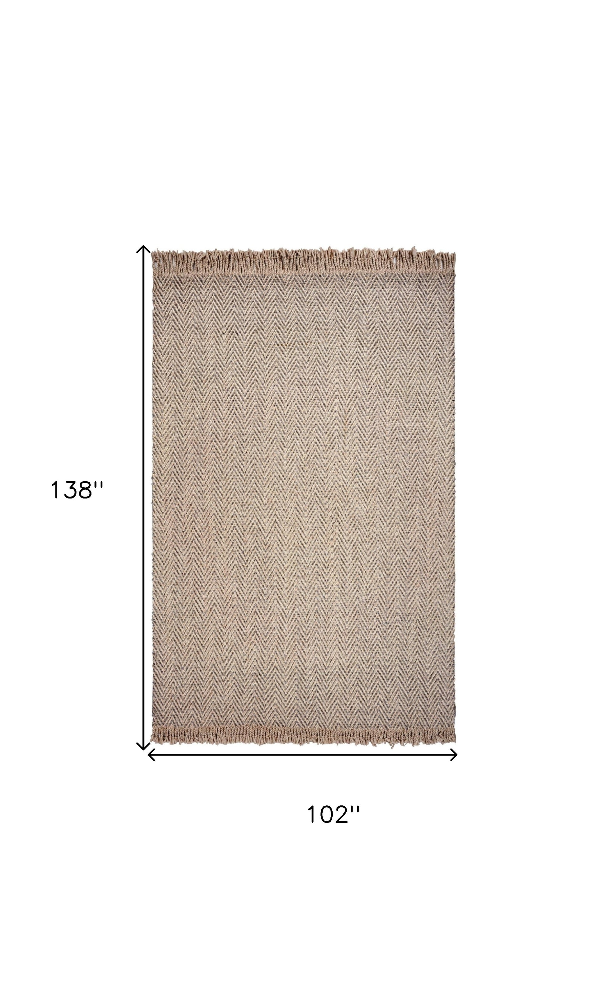 9' X 12' Beige And Gray Wool Chevron Hand Woven Area Rug With Fringe-Area Rugs-DECOROLALA