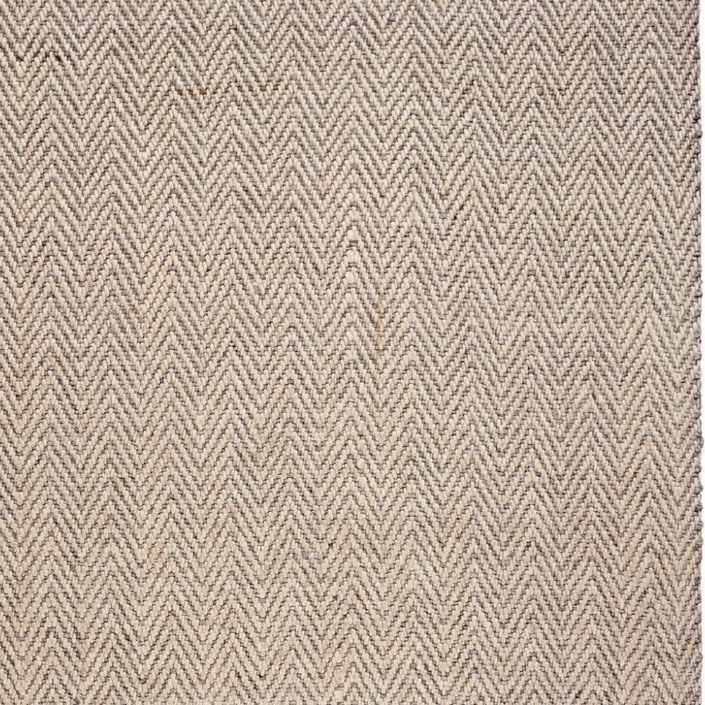 9' X 12' Beige And Gray Wool Chevron Hand Woven Area Rug With Fringe-Area Rugs-DECOROLALA