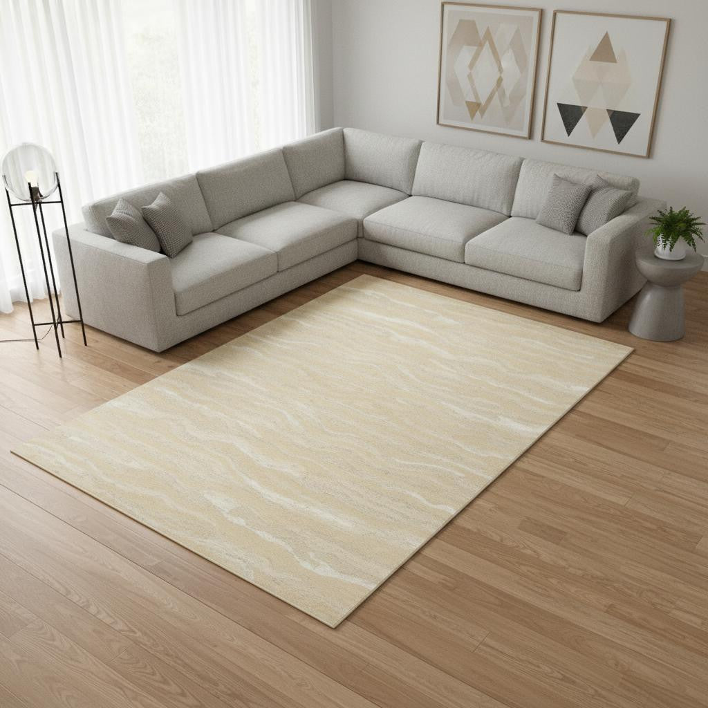 9' X 12' Beige And Ivory Abstract Hand Tufted Area Rug-Area Rugs-DECOROLALA
