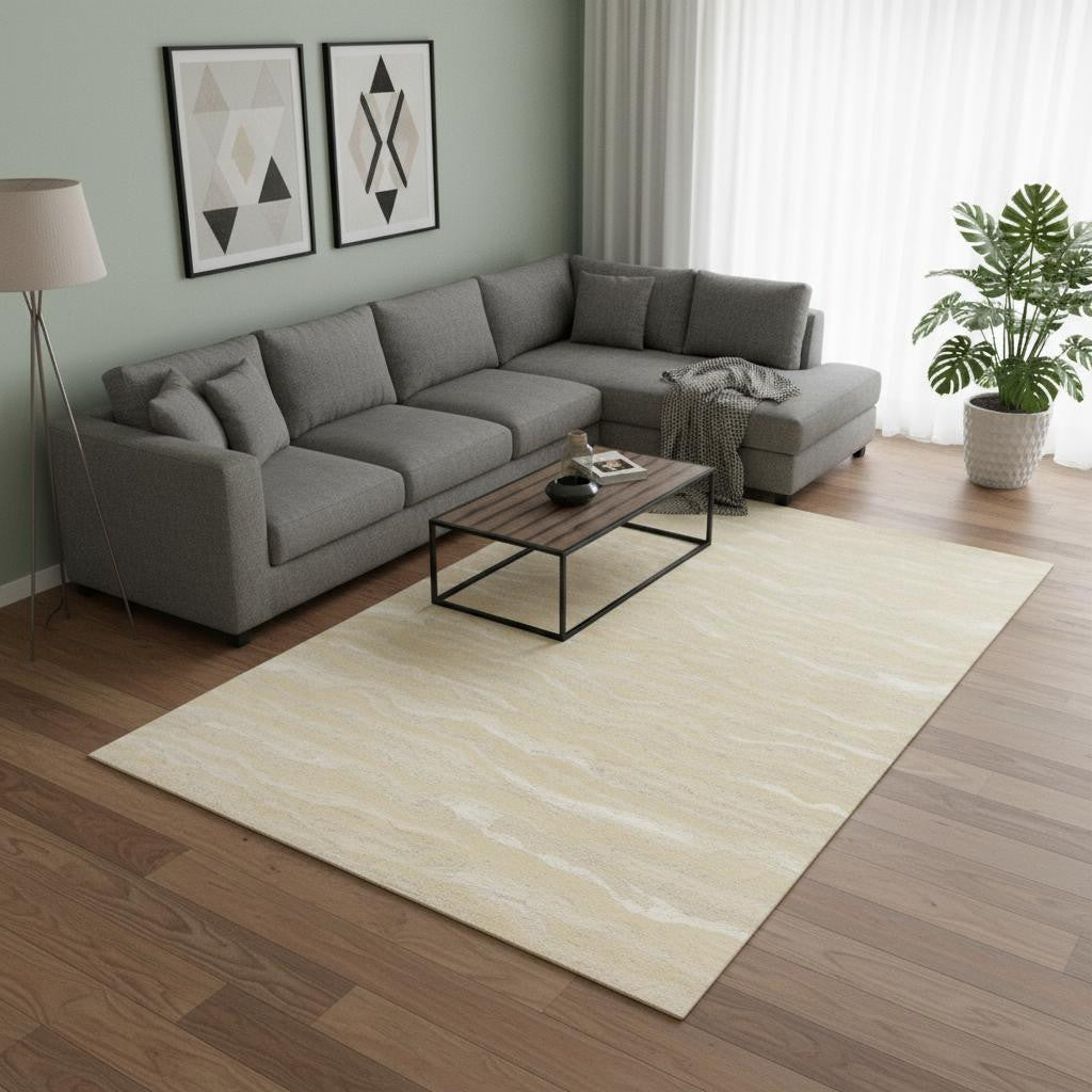 9' X 12' Beige And Ivory Abstract Hand Tufted Area Rug-Area Rugs-DECOROLALA