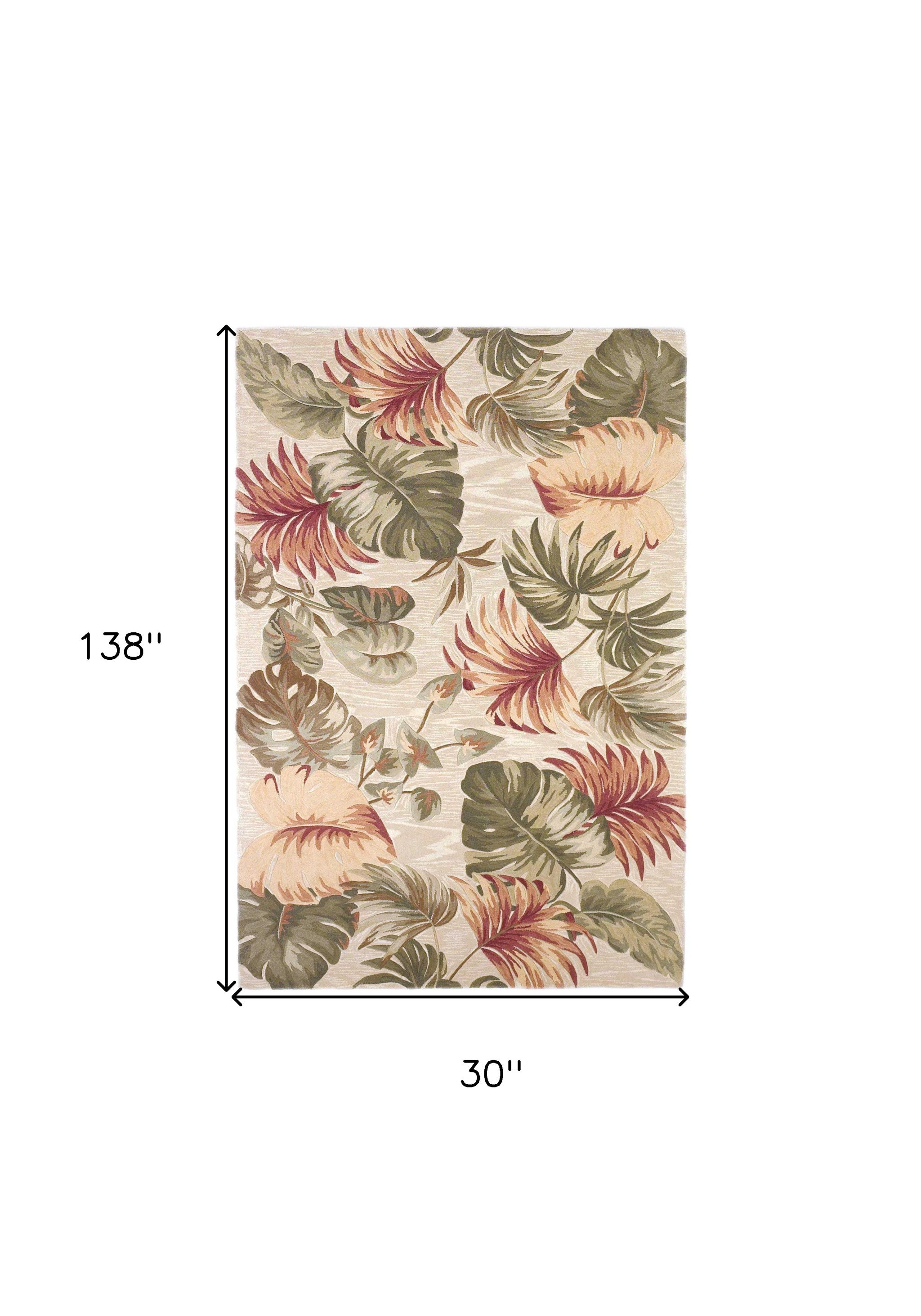 9' X 12' Beige Green And Pink Wool Botanical Leaves Hand Tufted Area Rug-Area Rugs-DECOROLALA