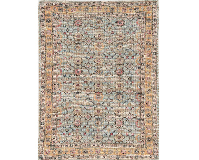 9' X 12' Blue And Beige Jute Floral Hand Woven Area Rug-Area Rugs-DECOROLALA