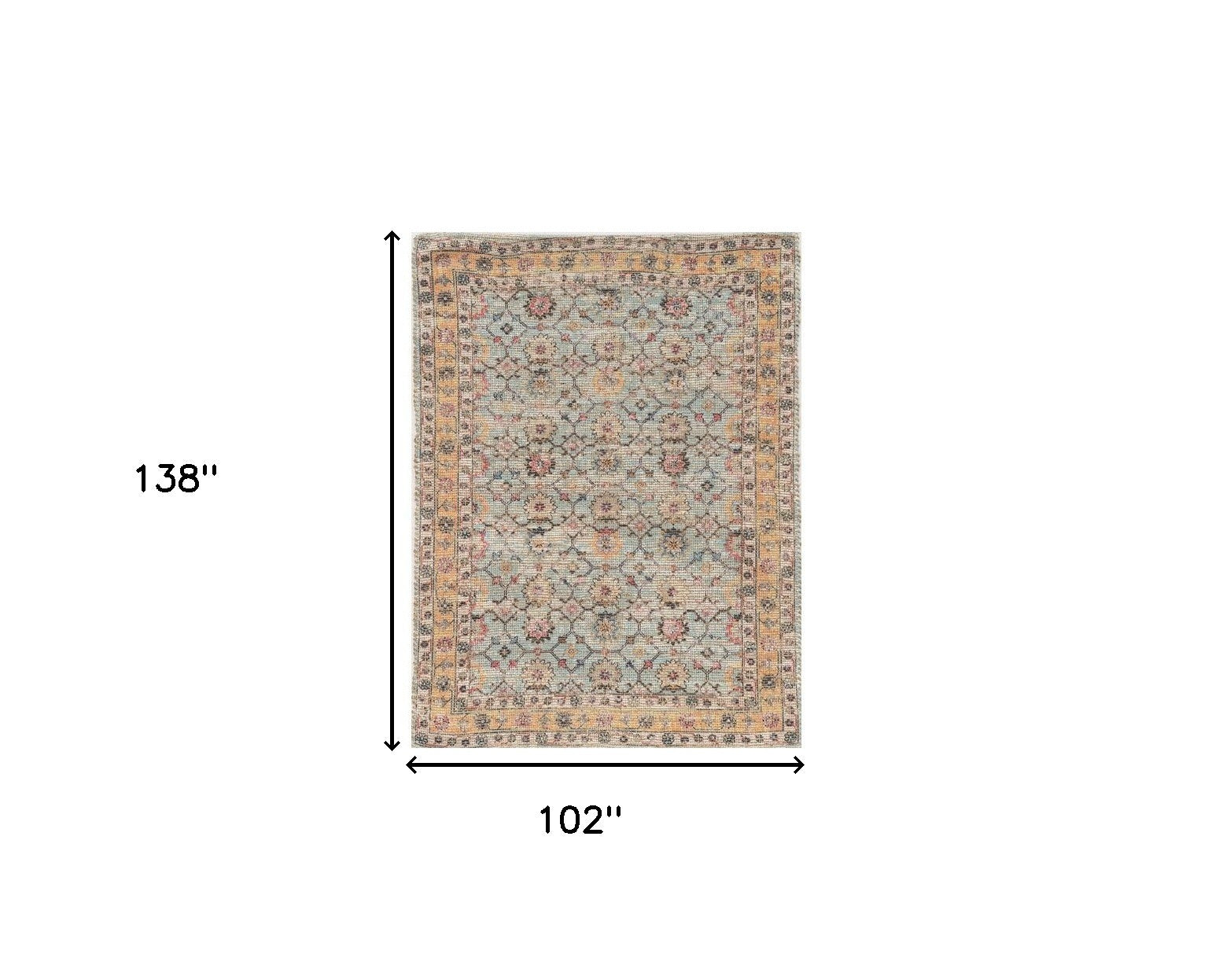 9' X 12' Blue And Beige Jute Floral Hand Woven Area Rug-Area Rugs-DECOROLALA