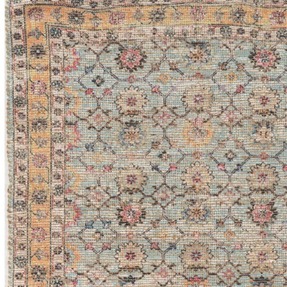 9' X 12' Blue And Beige Jute Floral Hand Woven Area Rug-Area Rugs-DECOROLALA