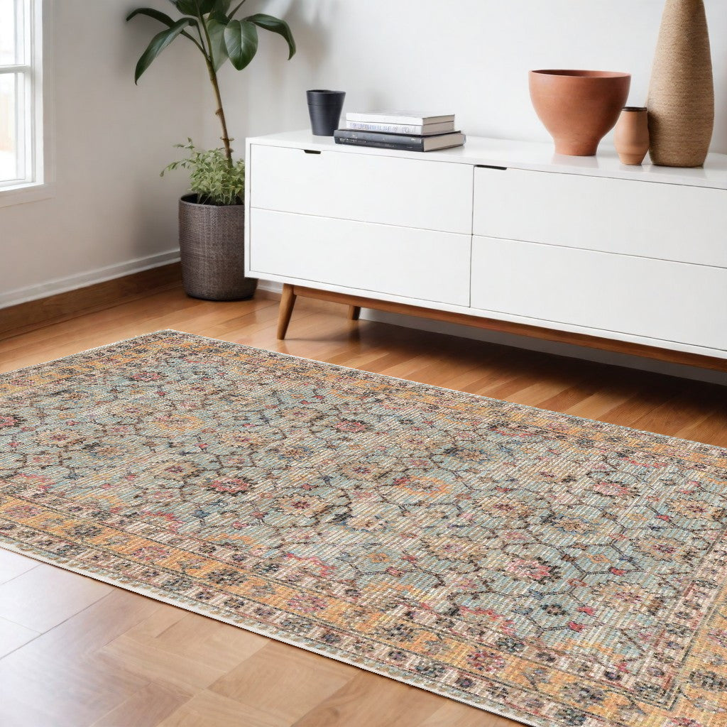 9' X 12' Blue And Beige Jute Floral Hand Woven Area Rug-Area Rugs-DECOROLALA