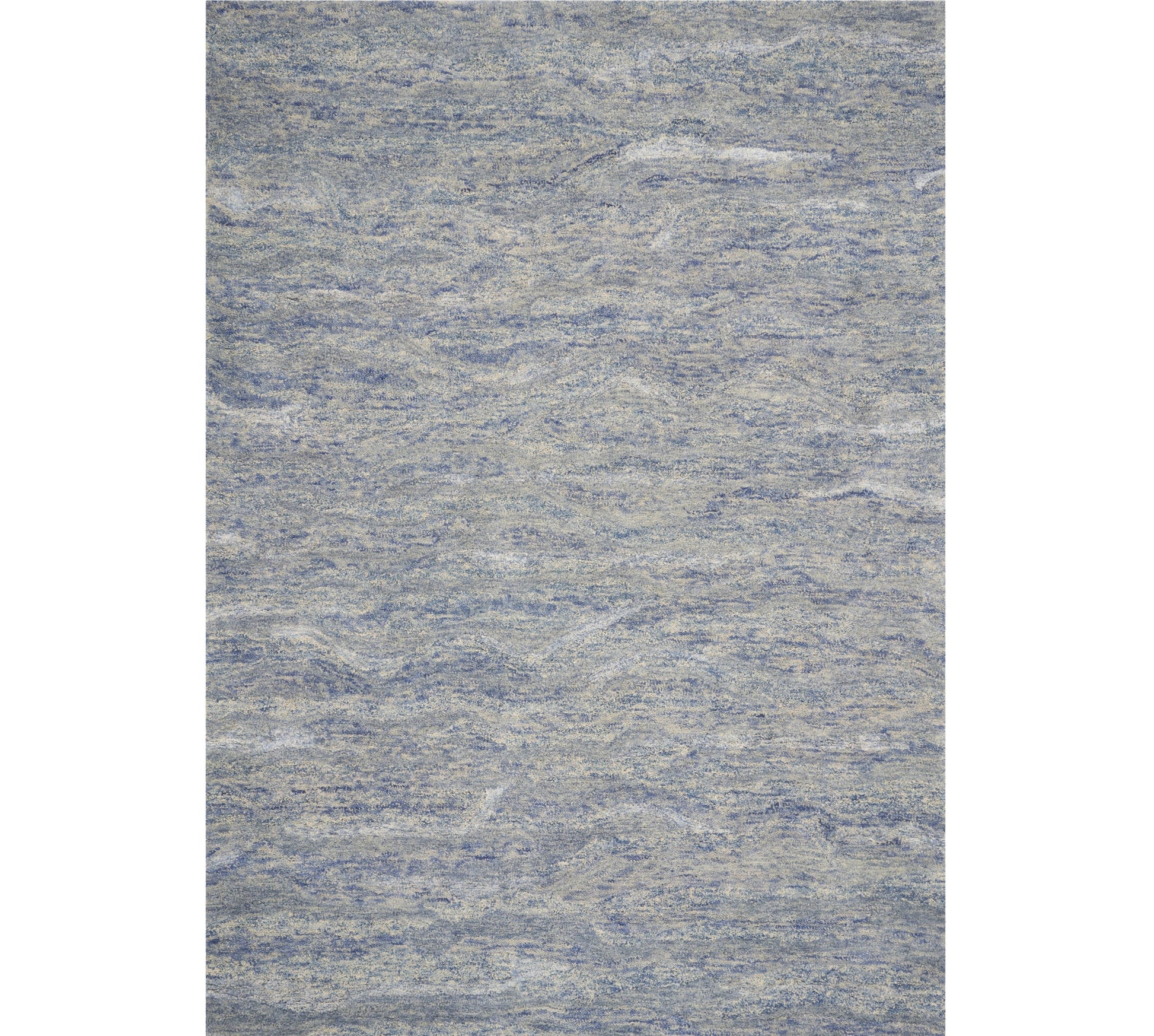 9' X 12' Blue And Beige Wool Abstract Hand Tufted Area Rug-Area Rugs-DECOROLALA