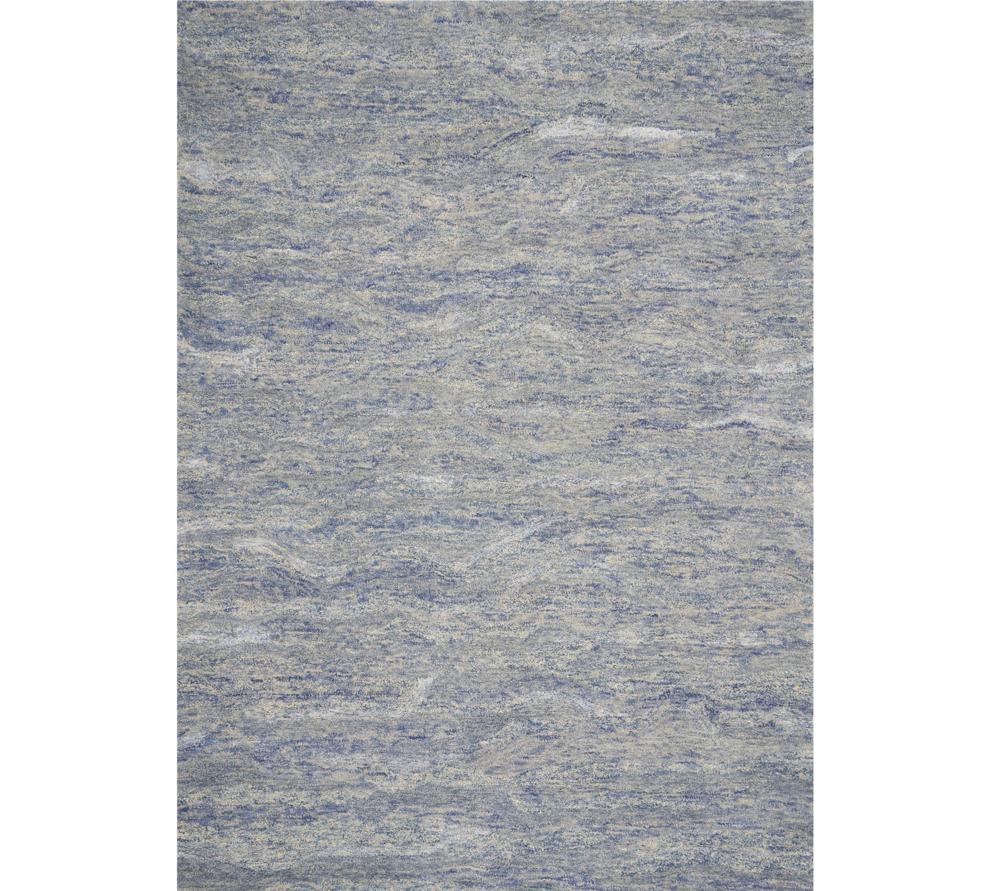 9' X 12' Blue And Beige Wool Abstract Hand Tufted Area Rug-Area Rugs-DECOROLALA