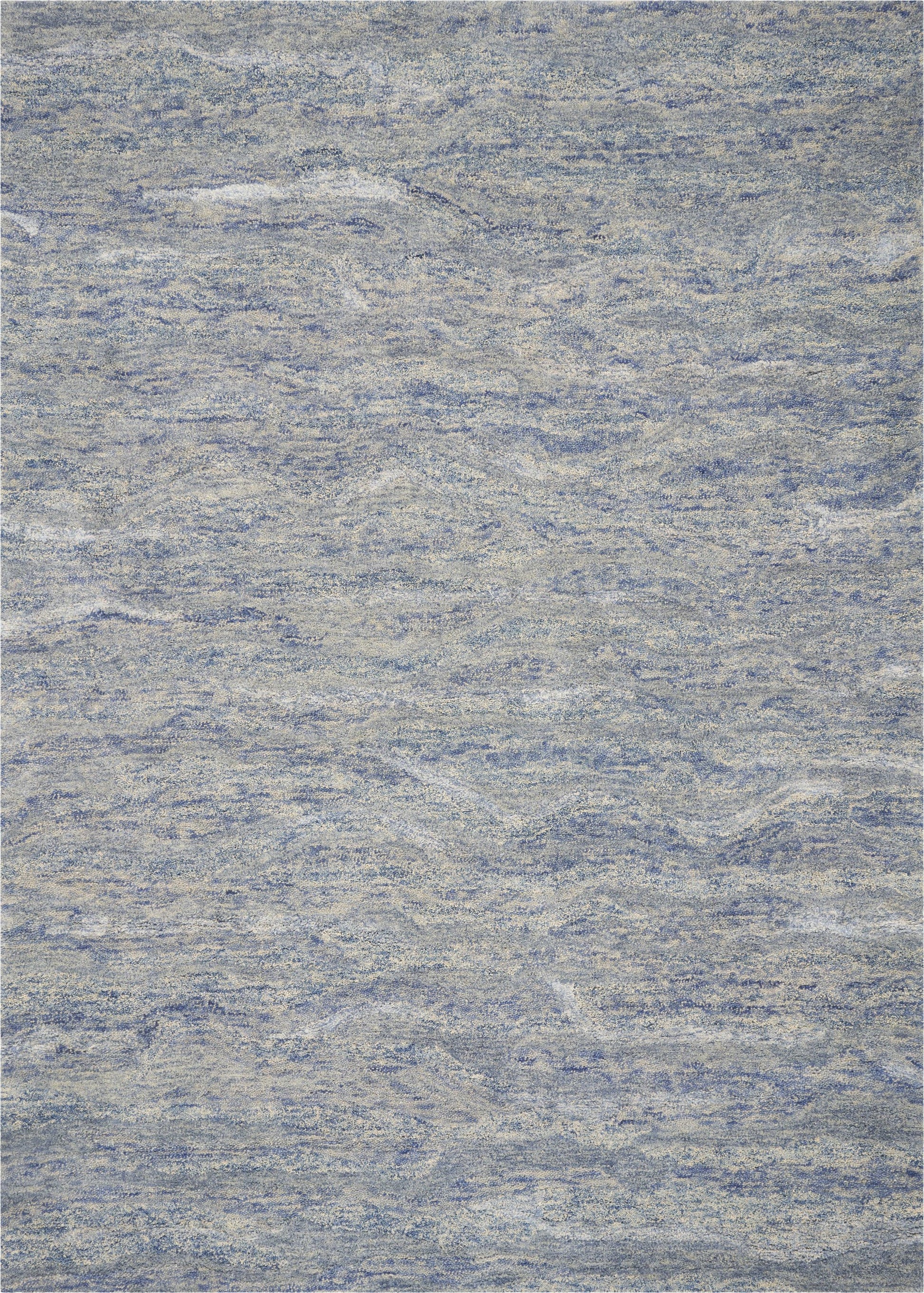 9' X 12' Blue And Beige Wool Abstract Hand Tufted Area Rug-Area Rugs-DECOROLALA