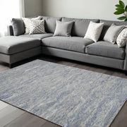 9' X 12' Blue And Beige Wool Abstract Hand Tufted Area Rug-Area Rugs-DECOROLALA