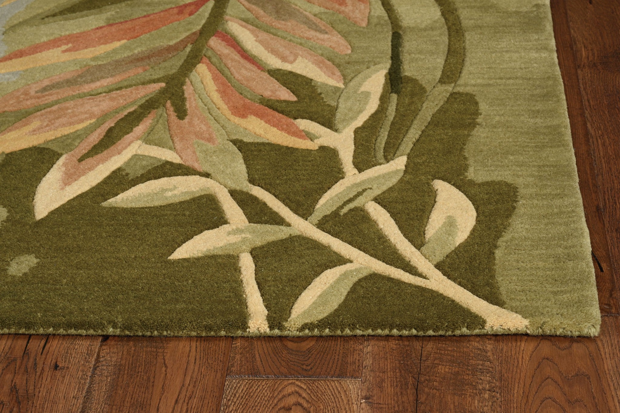 9' X 12' Blue And Green Wool Tropical Botanical Hand Tufted Area Rug-Area Rugs-DECOROLALA